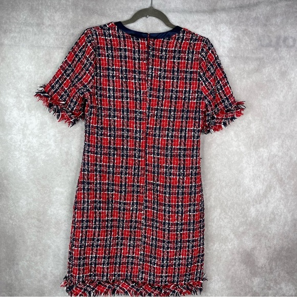 Alexia Amor Tweed Bow Tie Shift Dress In Blue Red Women's Size 6 - Picture 4 of 8